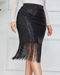 Plus Size High Waist Sequined Tassel Skirt 0XL Black 