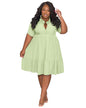 Plus Size Polo Collar Short Sleeved Shirt Dress XL Light Green 