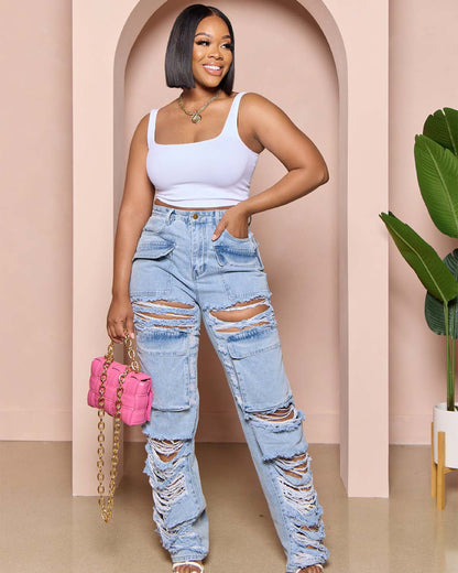 Multi Bag Tooling Ripped Jeans S Blue 