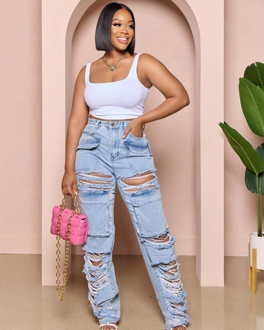 Multi Bag Tooling Ripped Jeans S Blue 