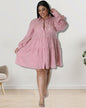 Plus Size Small Chrysanthemum Long Sleeve Dress 1XL Pink 