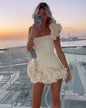 Ruffled Bud Waist Tube Top Hip Dress S White 