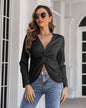 Twisted Satin Long Sleeve Top S Black 