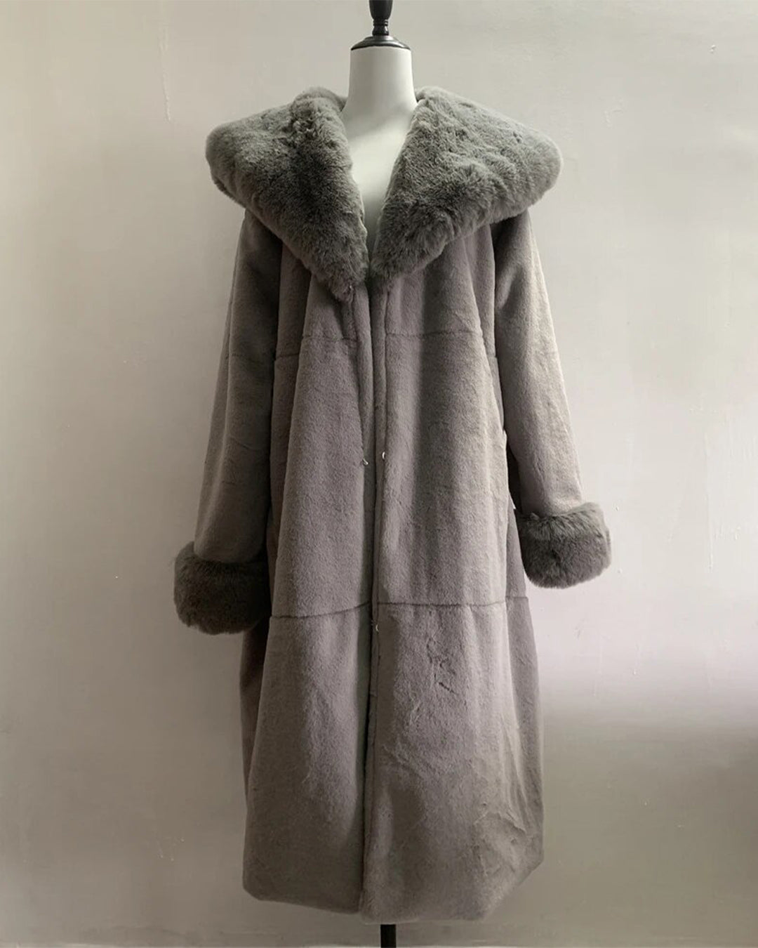 Belted Faux Fur Lapel Coat Gray S 