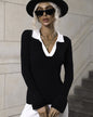 Pullover Bell Sleeve Collared Sweater S Black 
