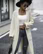 Solid Color Knitted Pocket Coat S Apricot 