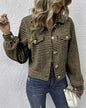 Collared Single Breasted Houndstooth Jacquard Coat S Brown 