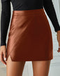 High Waist Irregular Asymmetric Faux Leather Skirt S Brown 