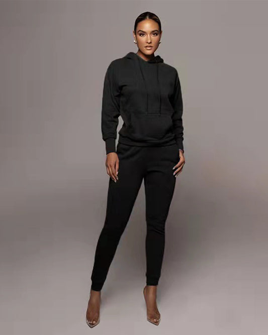 Hooded Pullover Trousers & Long Sleeve Sweater Set   