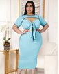 Reverse Side Hollow Cutout Strap Dress XL Light Blue 