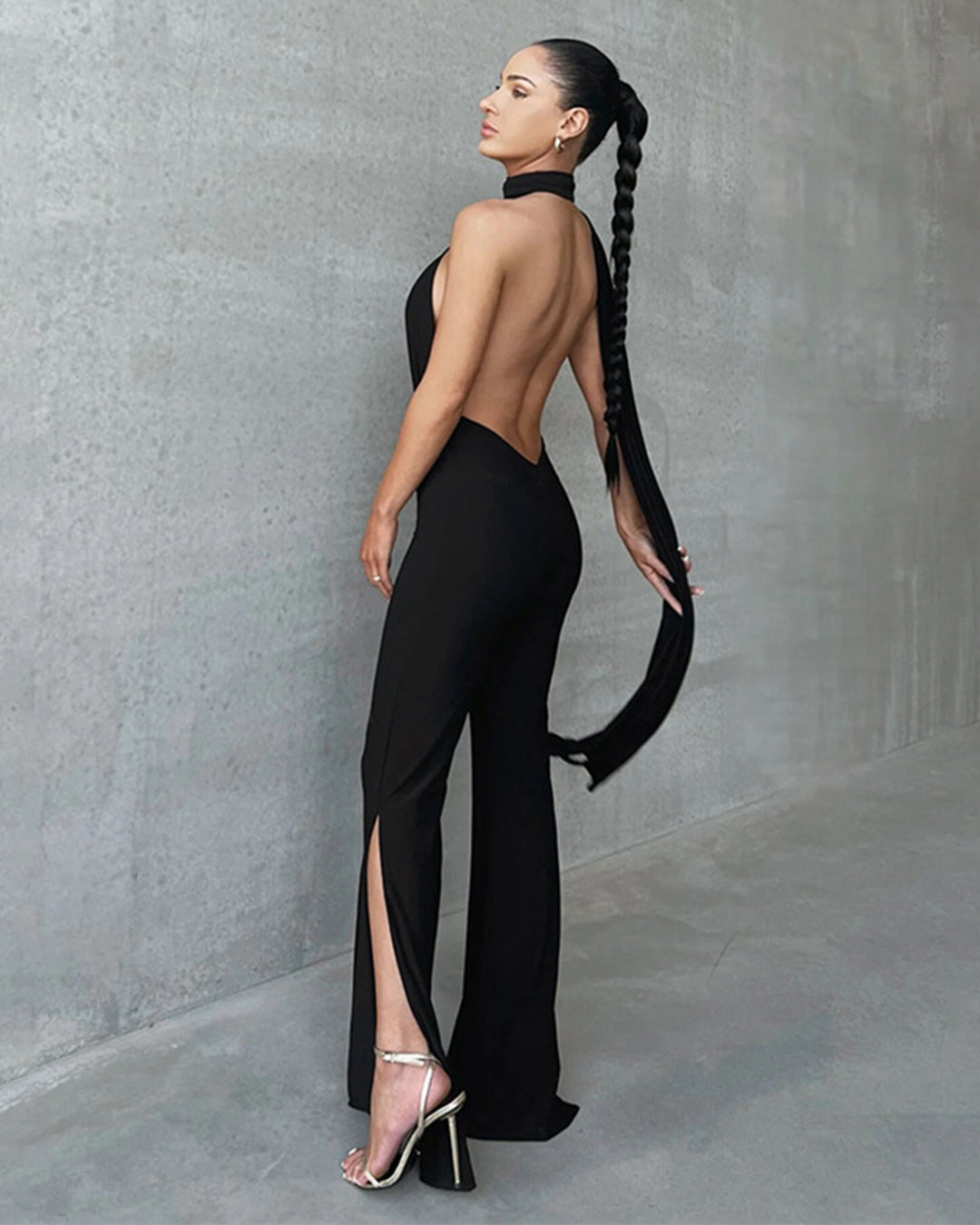 Halter Cutout Backless Slim Fit Skinny Jumpsuit   