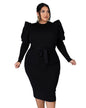 Plus Size Long Sleeve Slim Fit Dress L Black 