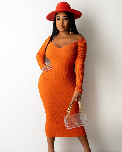 Plus Size V Neck Off Shoulder Thread Dress XL Bisque 