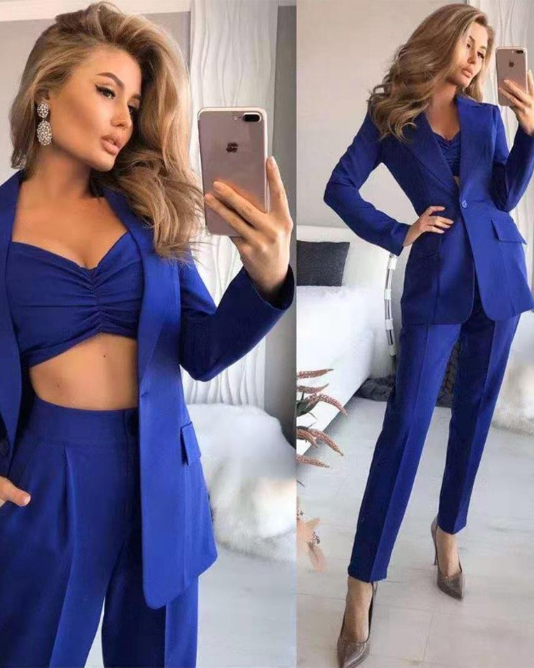 Slimming Mid Length Long Sleeve Small Suit S Blue 