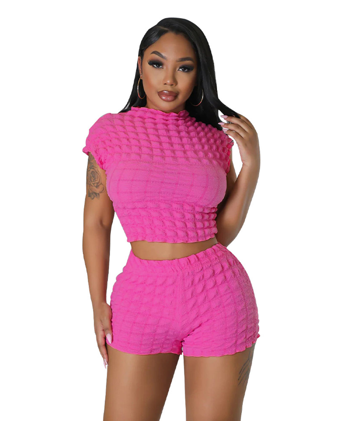 Popcorn Bubble Two Piece Set S Coral Red 