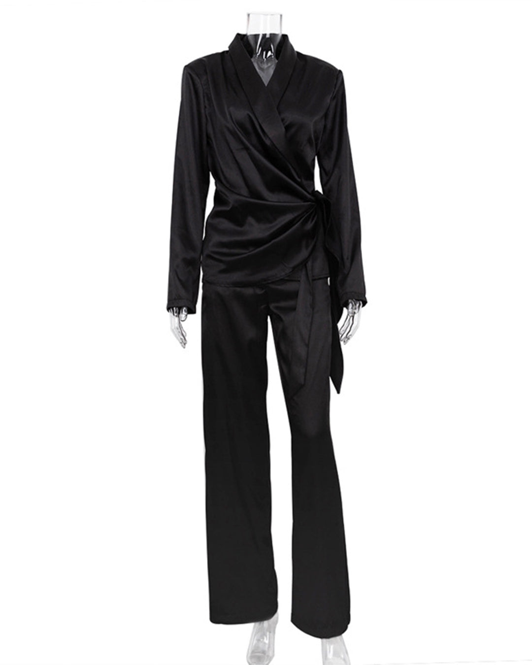 Ice Silk Padded Shoulder Shirt & Trousers Set   
