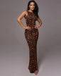 Bare Back Sleeveless Leopard Print Dress S Leopard Print 