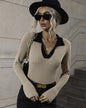 Pullover Bell Sleeve Collared Sweater S Khaki 