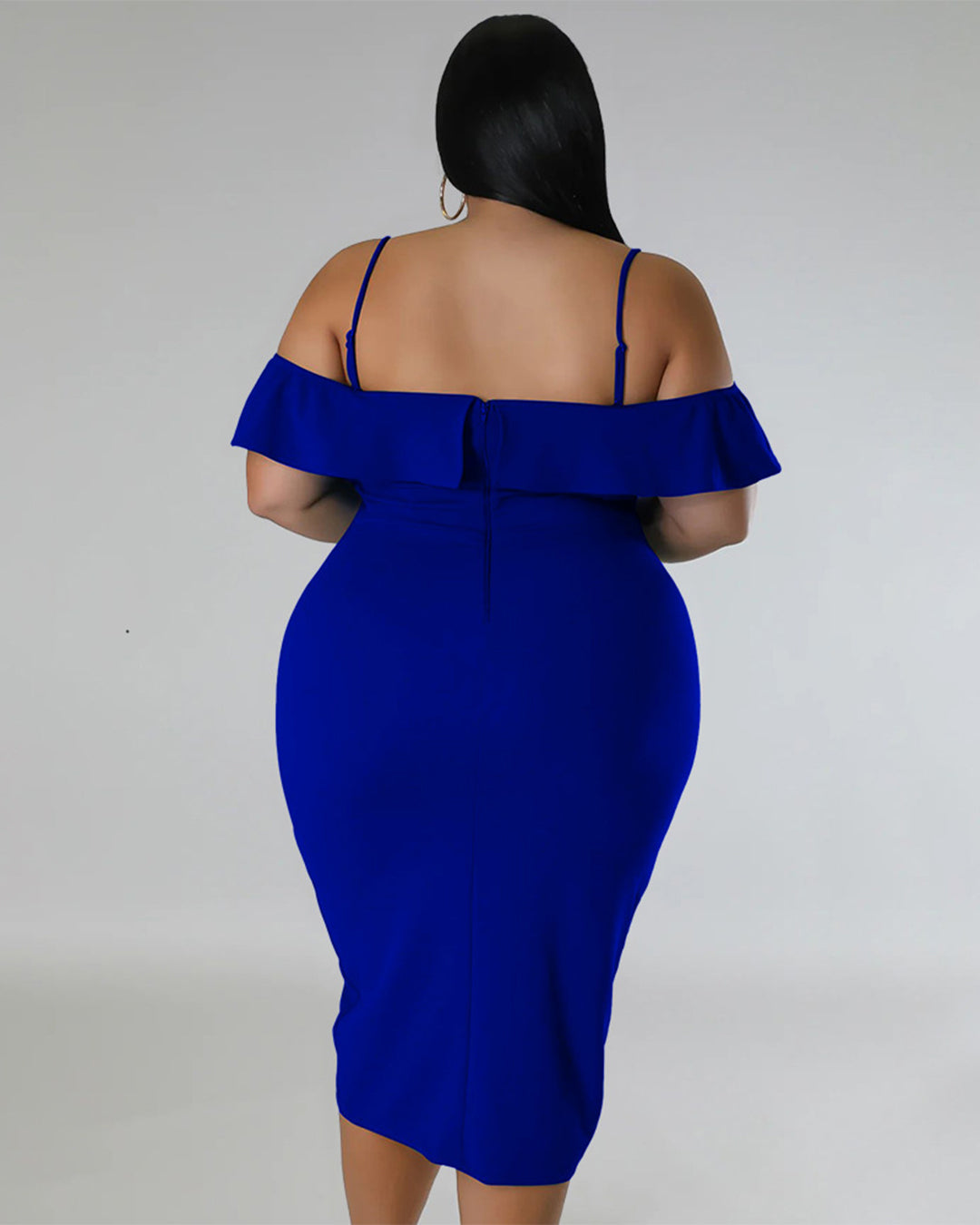 Plus Size Solid Color Off Neck Midi Dress   