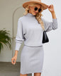 Long Knitted High Collar Sweater Dress S Gray 