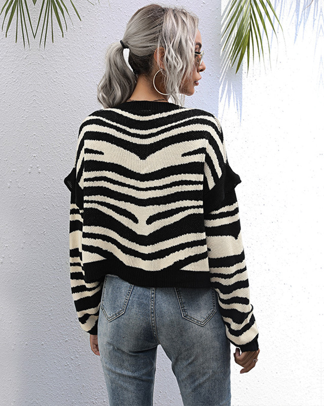 Zebra Pattern Cardigan Knitted Sweater   