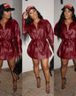 Soft Leather Mesh Splicing Top Trench Coat S Burgundy 