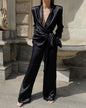 Ice Silk Padded Shoulder Shirt & Trousers Set S Black 