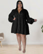 Plus Size Small Chrysanthemum Long Sleeve Dress 1XL Black 