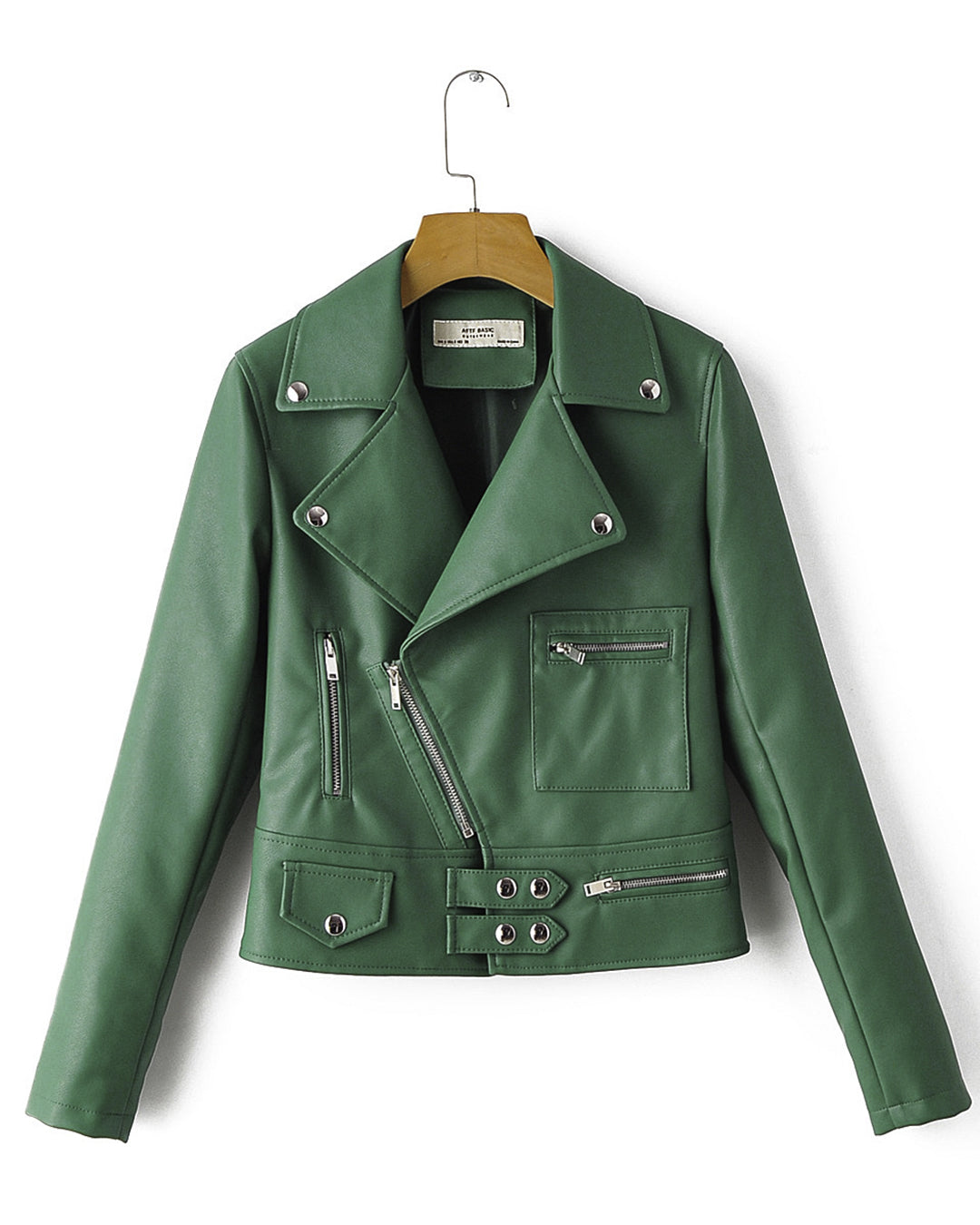 Faux Leather Jacket S Green 