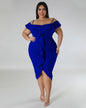 Plus Size Solid Color Off Neck Midi Dress L Blue 