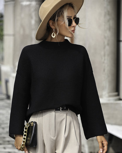 Pullover Loose Fitting Solid Color Sweater S Black 