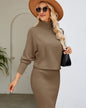 Long Knitted High Collar Sweater Dress S Khaki 