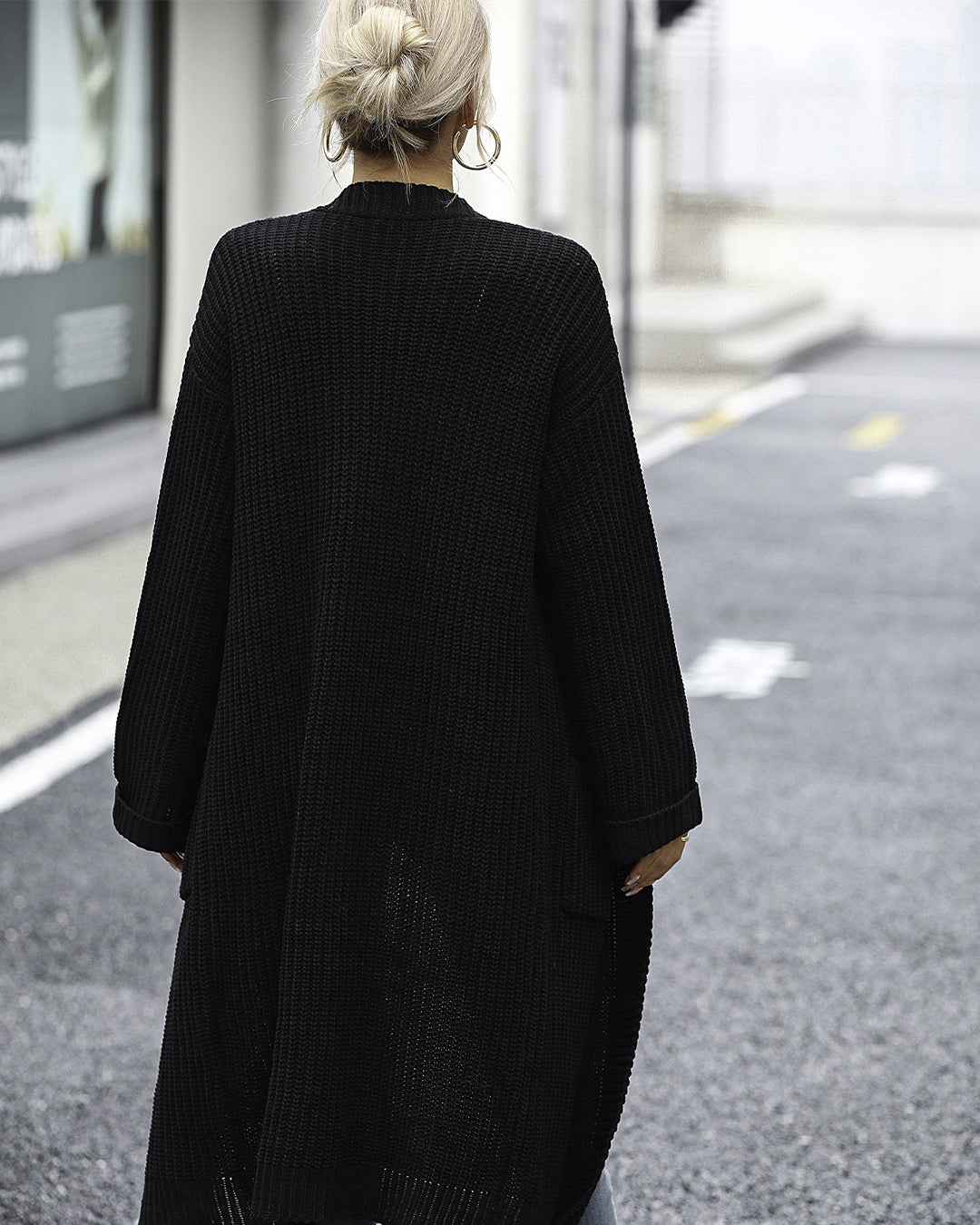 Solid Color Knitted Pocket Coat   