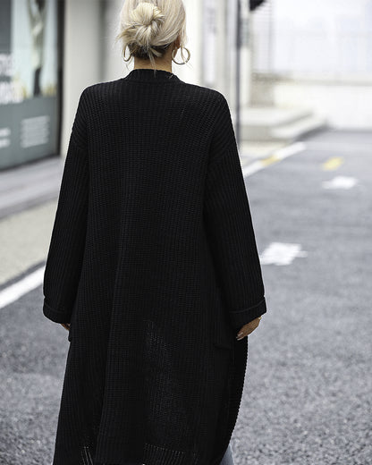 Solid Color Knitted Pocket Coat   