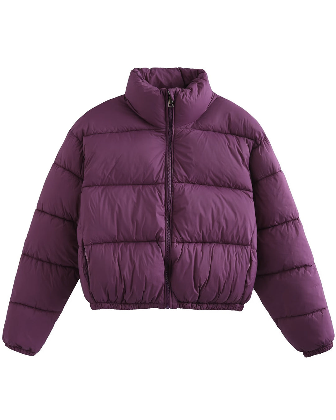 Stand Collar Zipper Cotton Padded Jacket XS Purple 