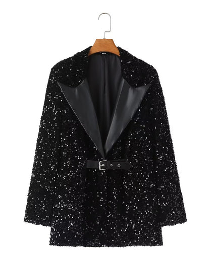 European Sequined Blazer S Black 