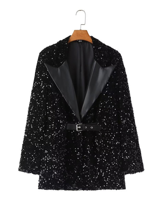 European Sequined Blazer S Black 