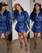 Soft Leather Mesh Splicing Top Trench Coat S Blue 
