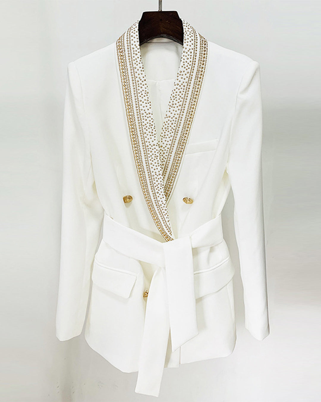 Belted Double Breasted Mid Length Blazer S White 