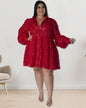 Plus Size Small Chrysanthemum Long Sleeve Dress 1XL Red 