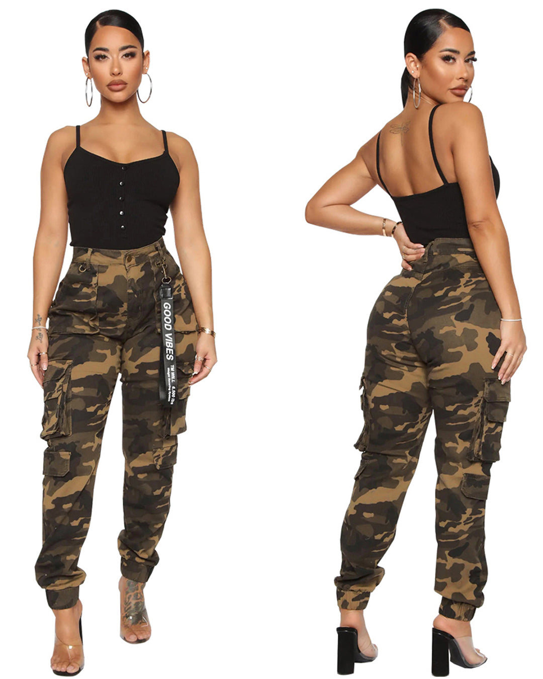 Slim Fit Camouflage Tapered Stretch Trousers   