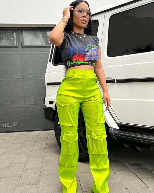 Casual Multi Pocket Workwear Trousers S Green 