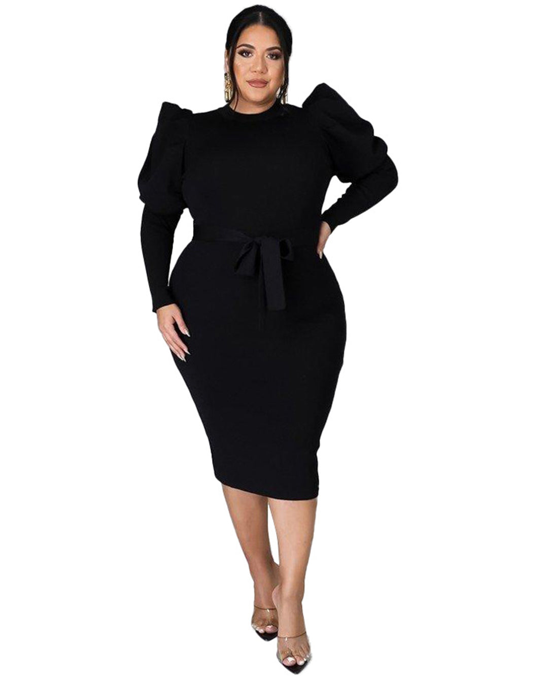 Plus Size Long Sleeve Slim Fit Dress   