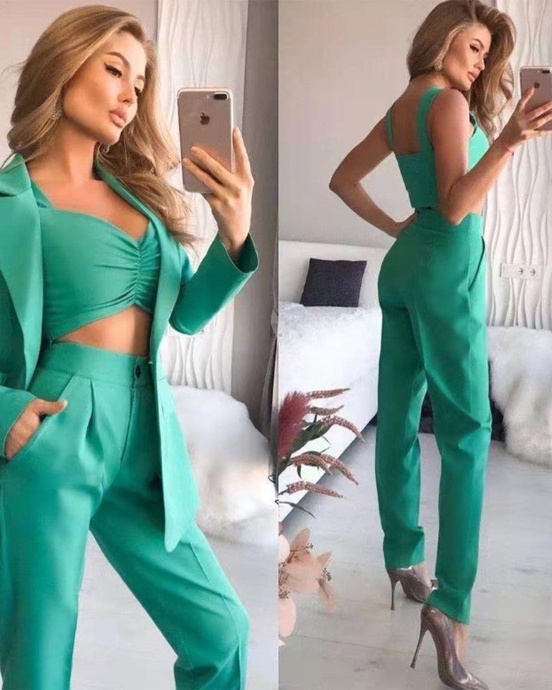 Slimming Mid Length Long Sleeve Small Suit S Green 