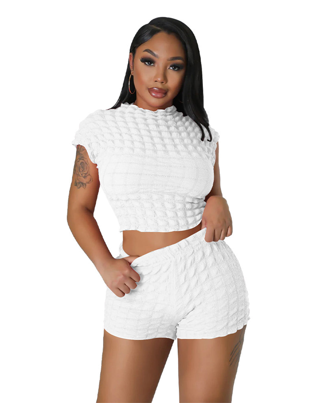 Popcorn Bubble Two Piece Set S White 