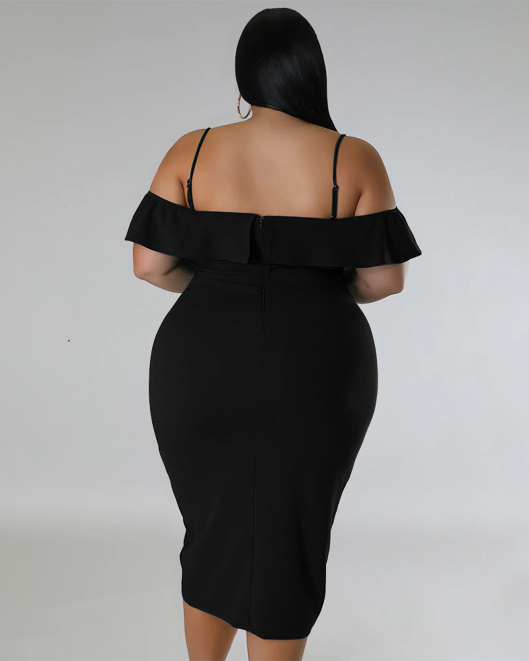 Plus Size Solid Color Off Neck Midi Dress   