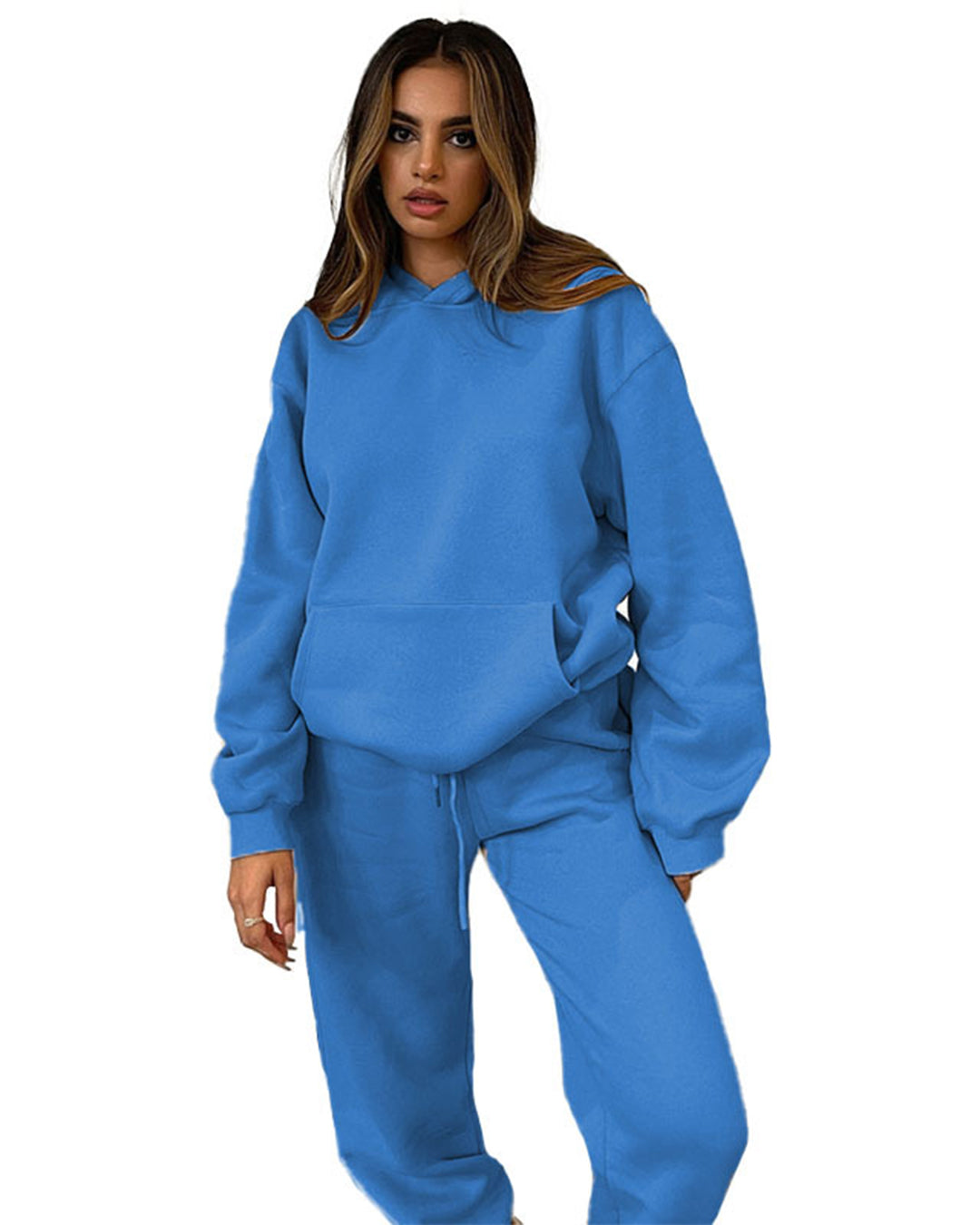 Round Neck Sweater & Skinny Trousers Set S Royal Blue 