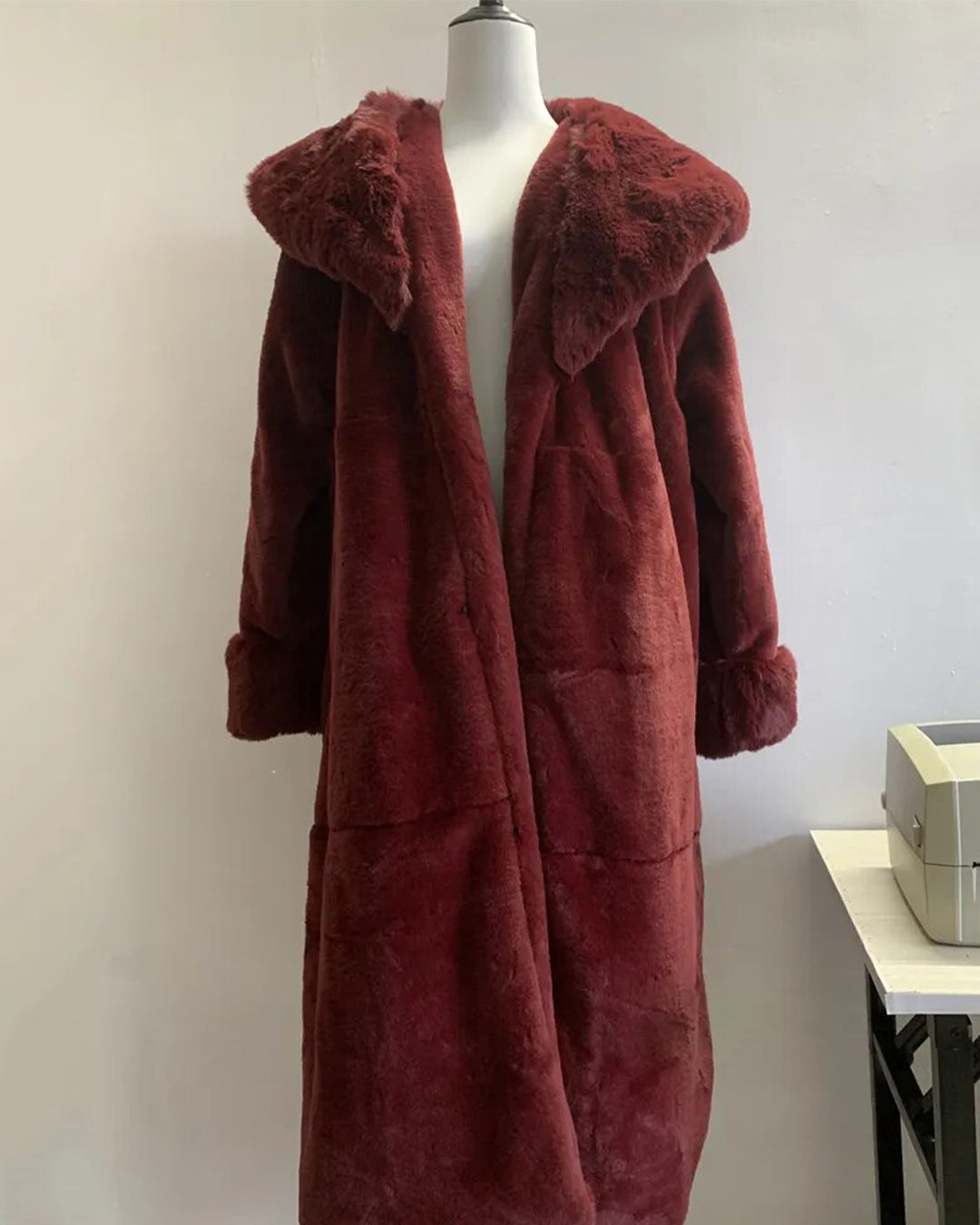 Belted Faux Fur Lapel Coat Khakhi S 