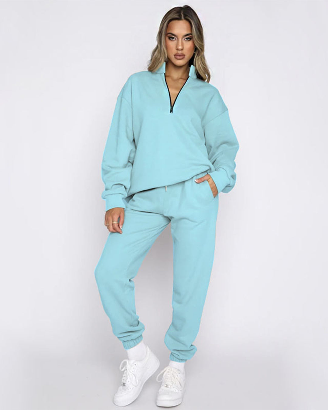 Stand Collar Sweater & Trousers Set S Sky Blue 