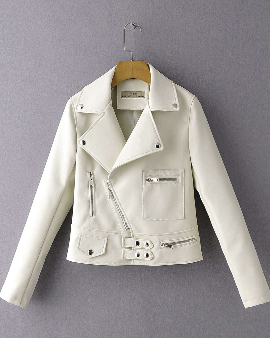 Faux Leather Jacket S White 